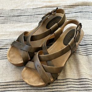 Formentera style Bussola brand green wedge sandals